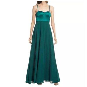 Lulus Womens Large Best Part of Me Green Satin Bustier Maxi Cocktail Dress Gown